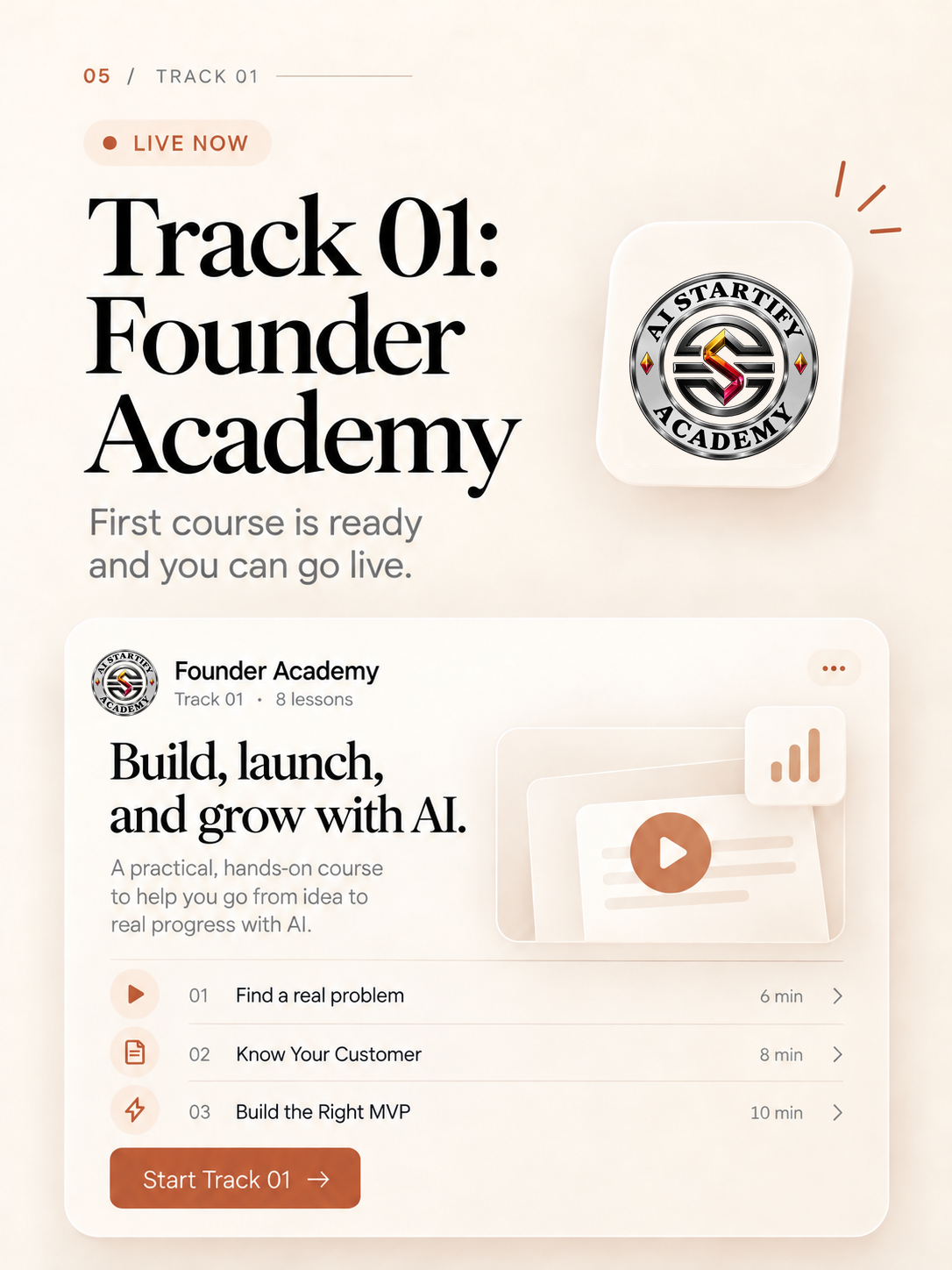 Original six-slide AIStartify Academy introduction: practical learning, projects and community. — slide 5